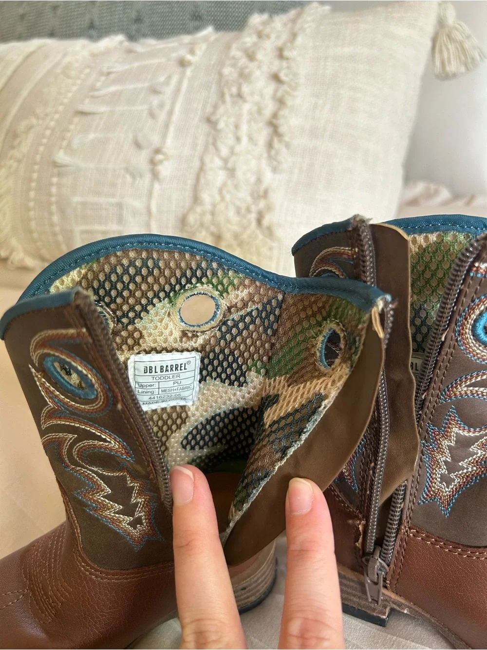 Dbl Barrel - Toddler Brown Cowboy Boots with Turquoise Trim